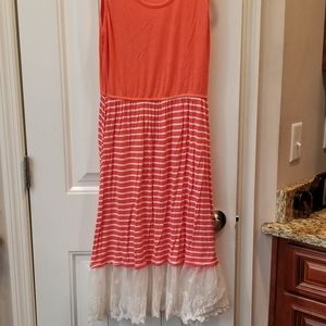 Reborn J Coral Stripe Dress Lace Trim Tank Style Dress Sz Large